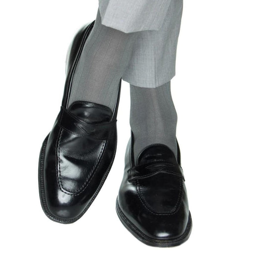 Solid Ribbed Mercury Gray Luxury Socks - KING'S