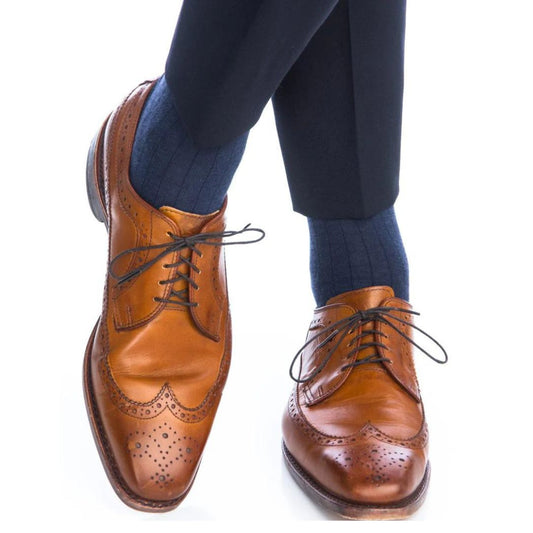 Solid Ribbed Navy Luxury Socks - KING'S