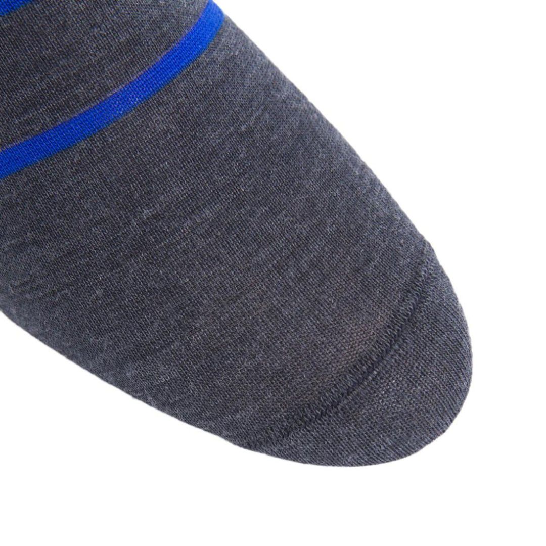 Charcoal with Cobalt Blue Stripe Luxury Socks - KING'S