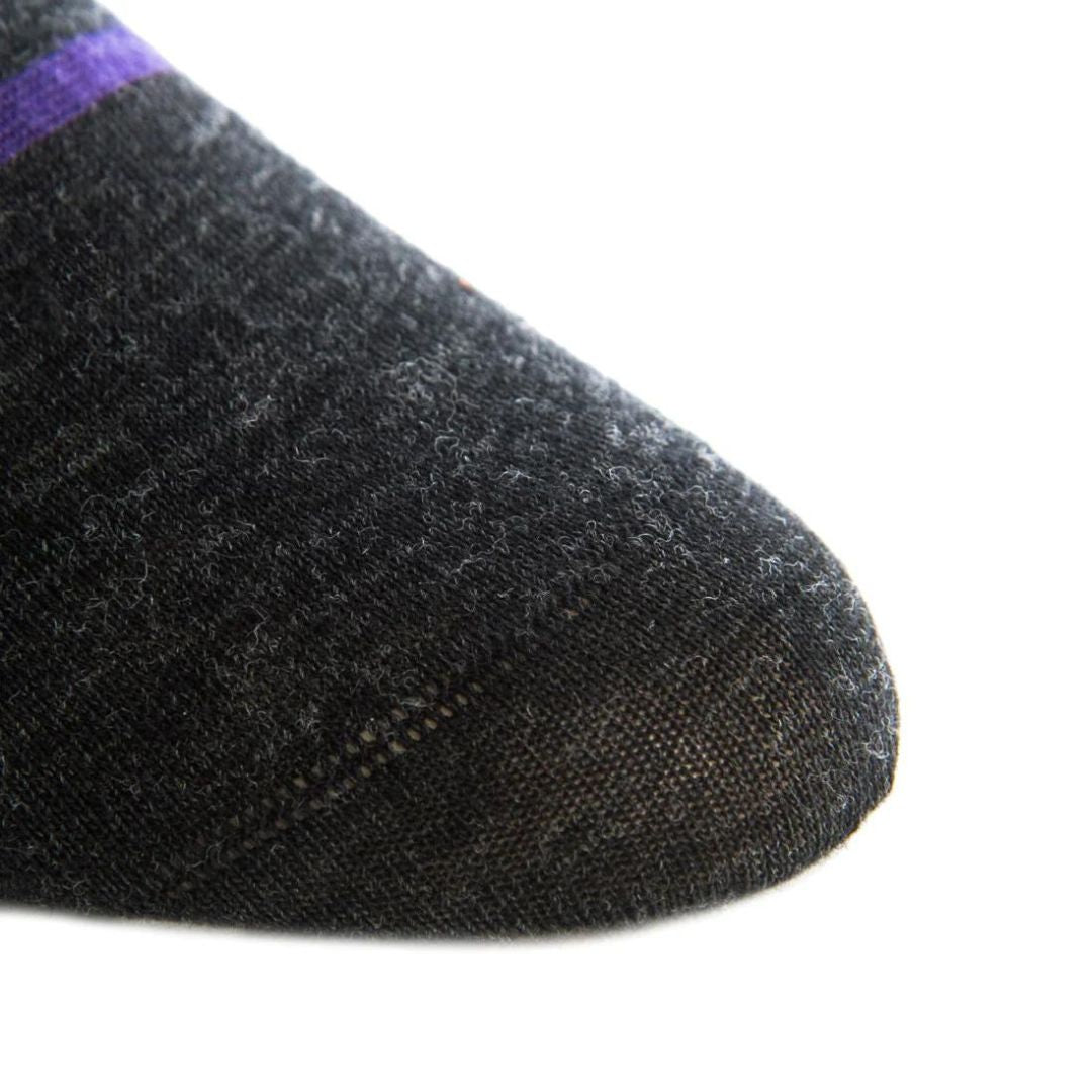 Charcoal with Purple Stripe Luxury Socks - KING'S