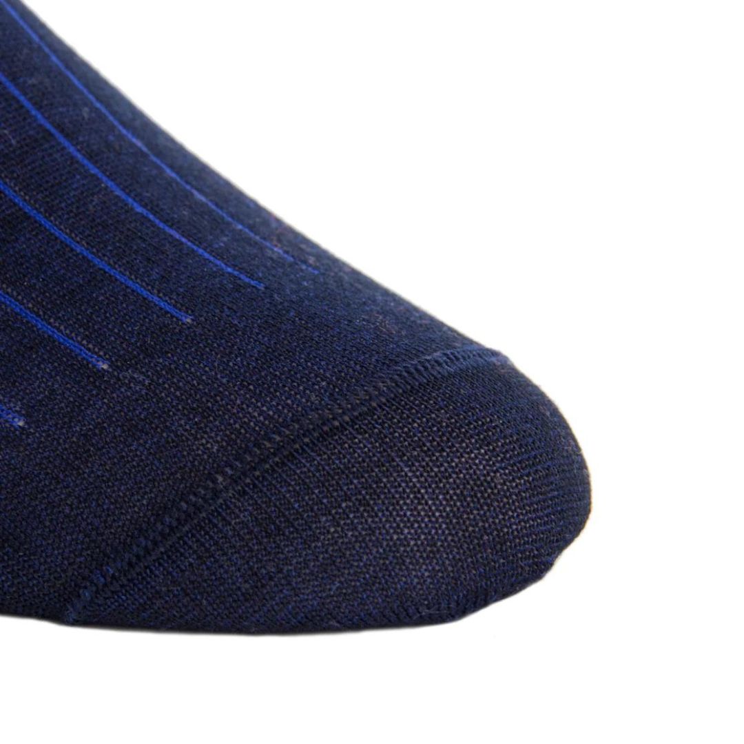 Vertical Stripe Navy with Clematis Blue Luxury Socks - KING'S