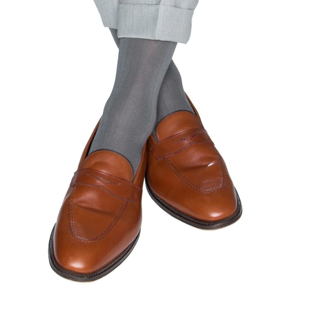 Solid Ribbed Mercury Gray Luxury Socks - KING'S