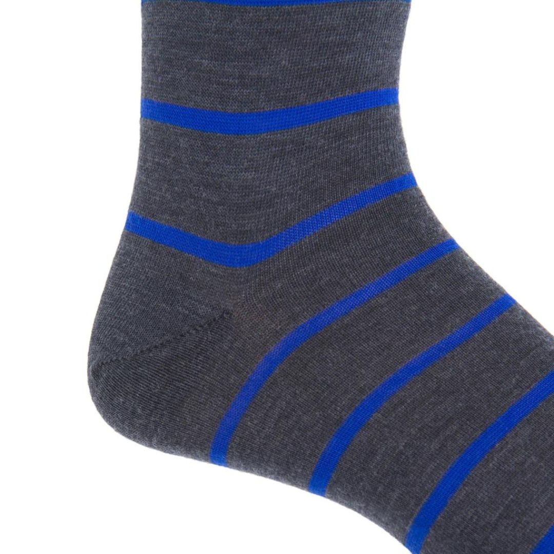 Charcoal with Cobalt Blue Stripe Luxury Socks - KING'S