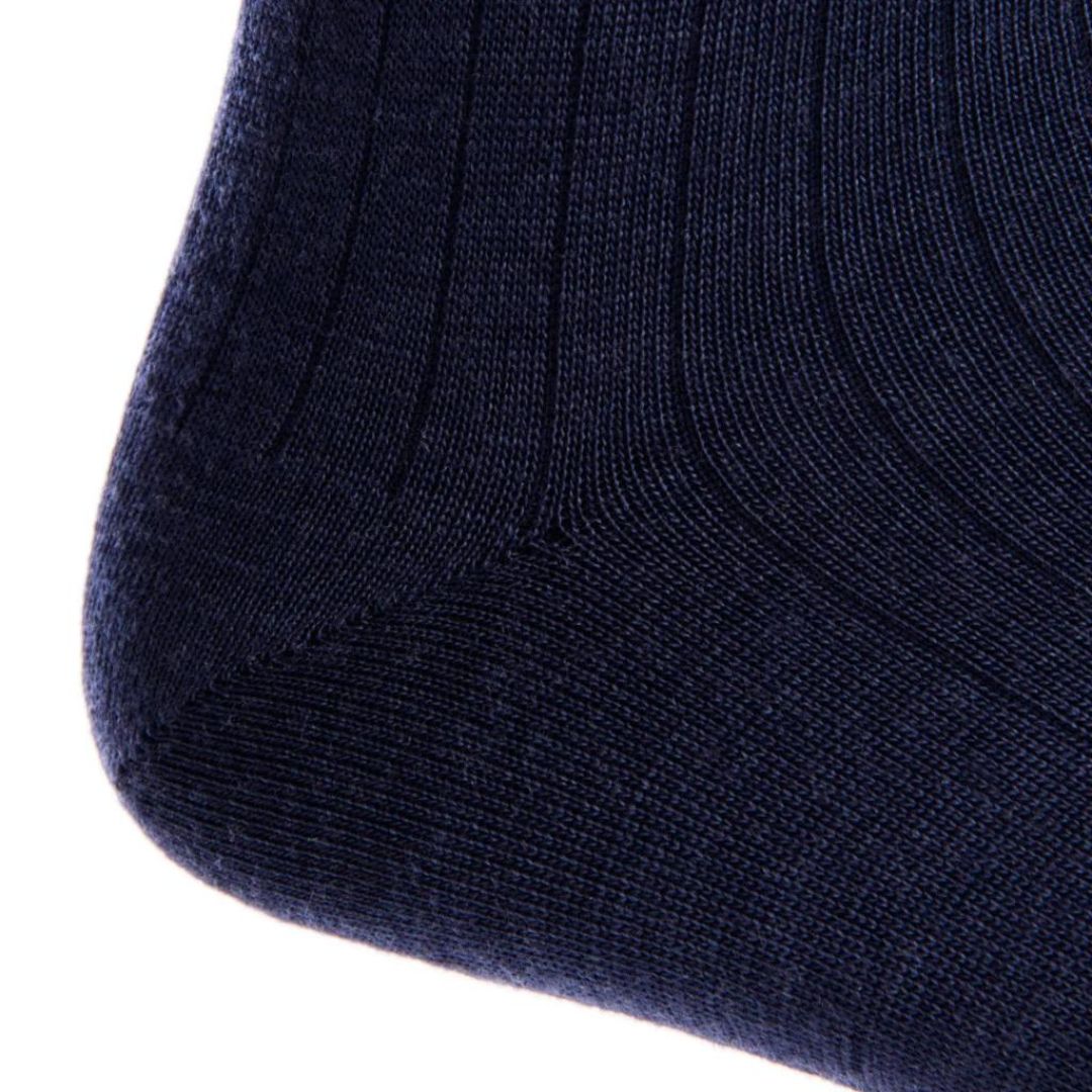 Solid Ribbed Navy Luxury Socks - KING'S