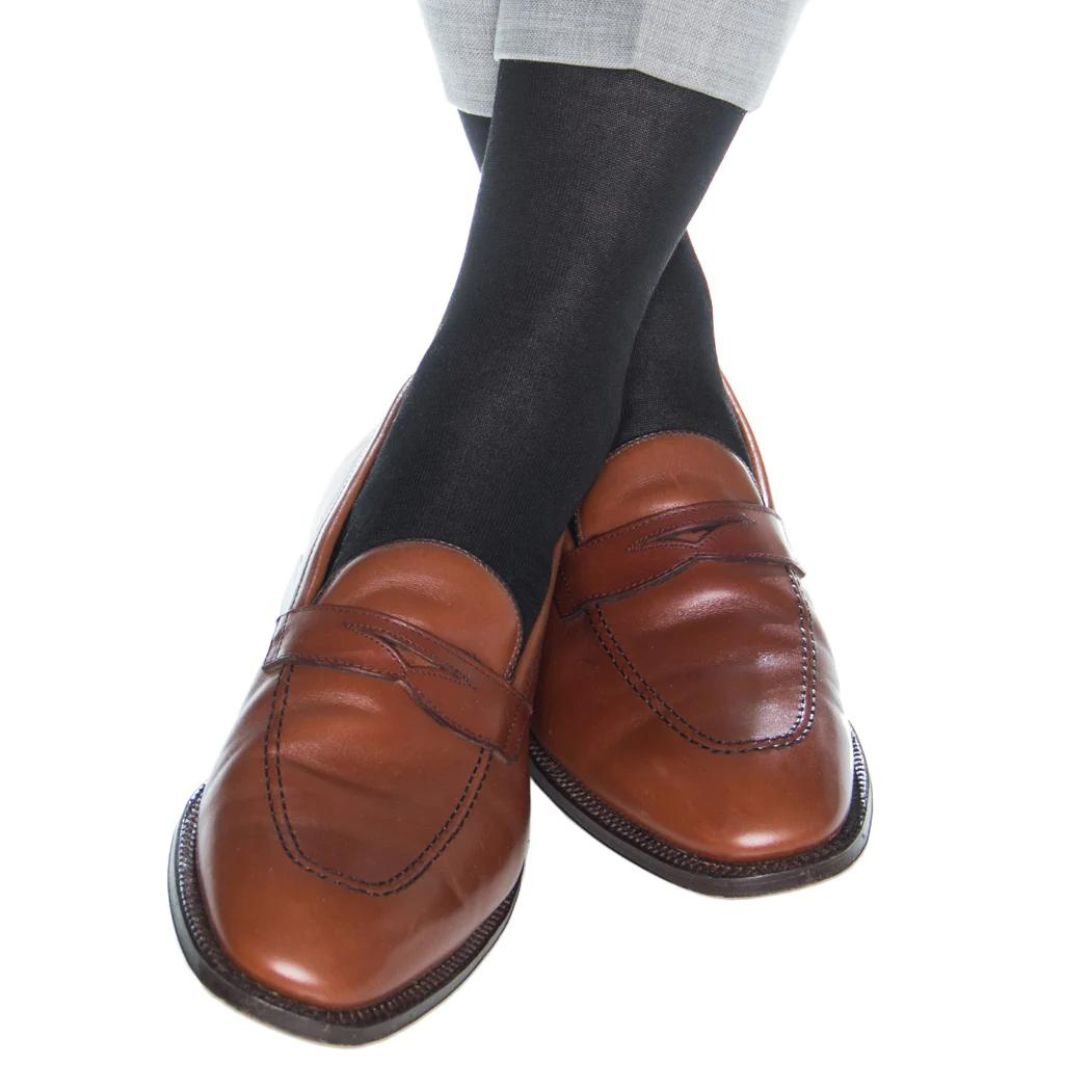 No Rib Black Solid Formal Luxury Socks - KING'S