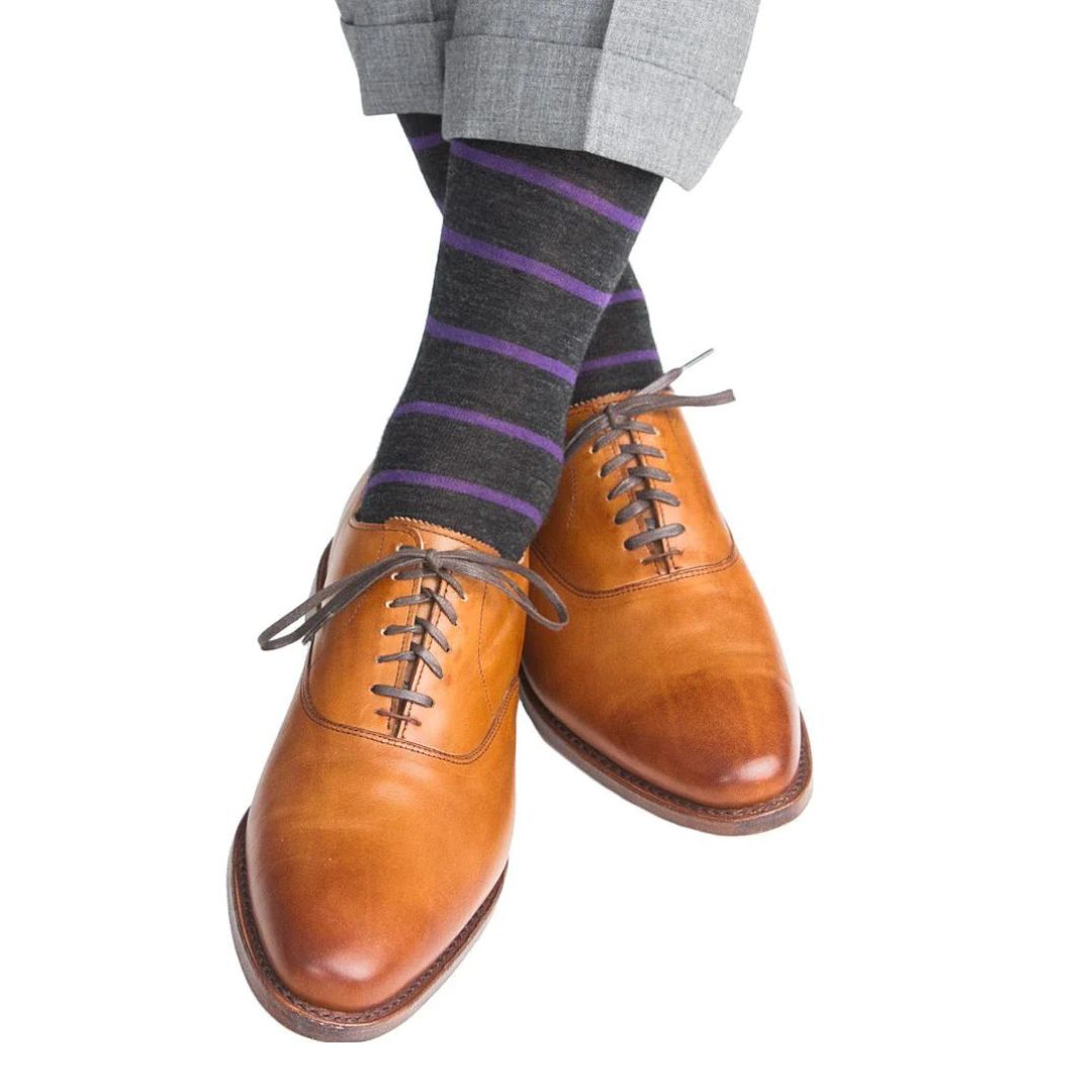 Charcoal with Purple Stripe Luxury Socks - KING'S