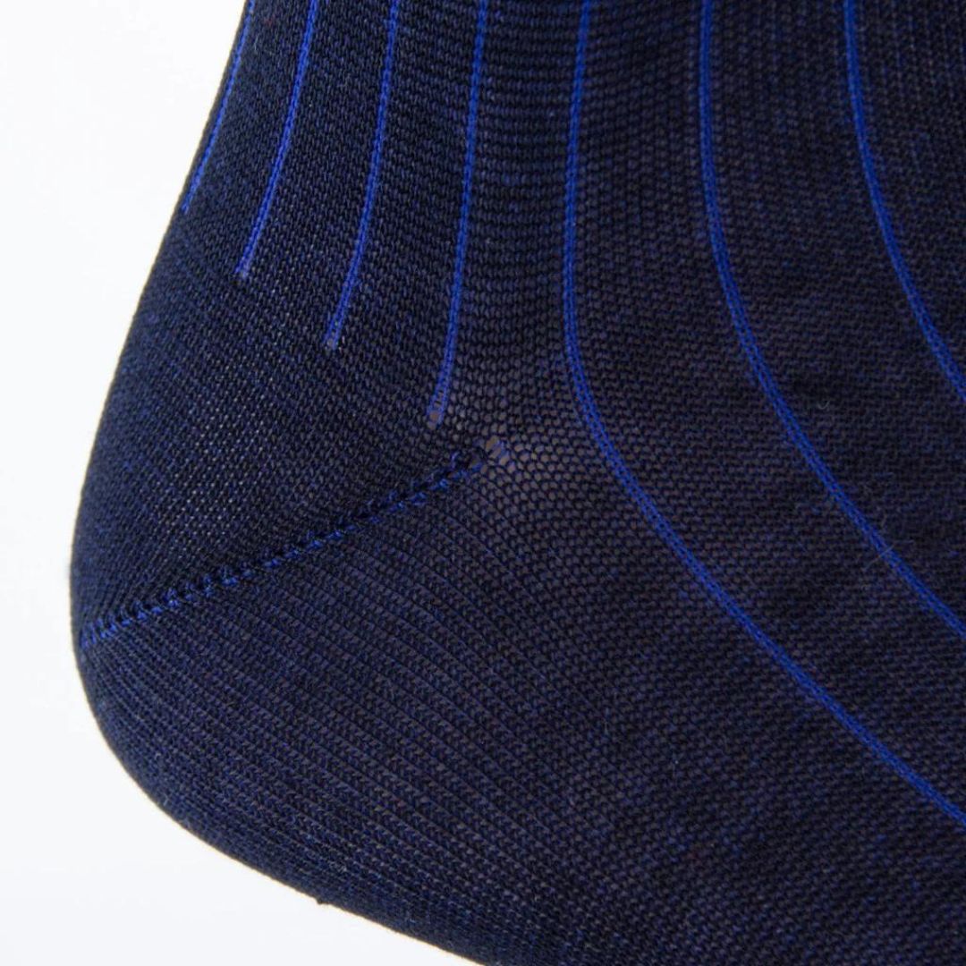 Vertical Stripe Navy with Clematis Blue Luxury Socks - KING'S