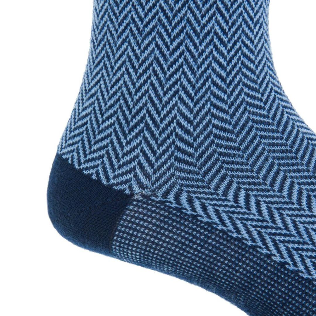 Herringbone Navy and Sky Blue Luxury Socks - KING'S