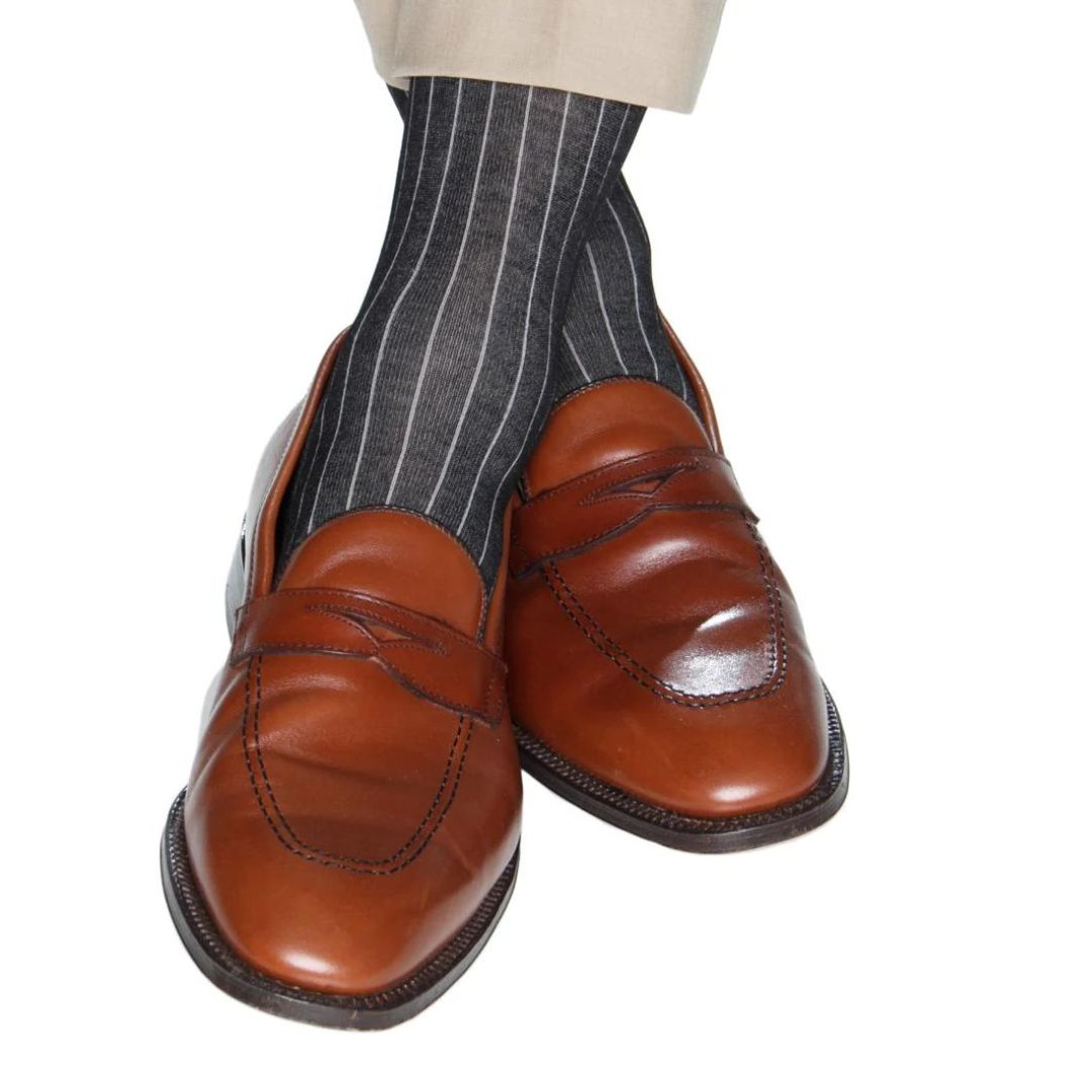 Black with Ash Vertical Stripe Luxury Socks