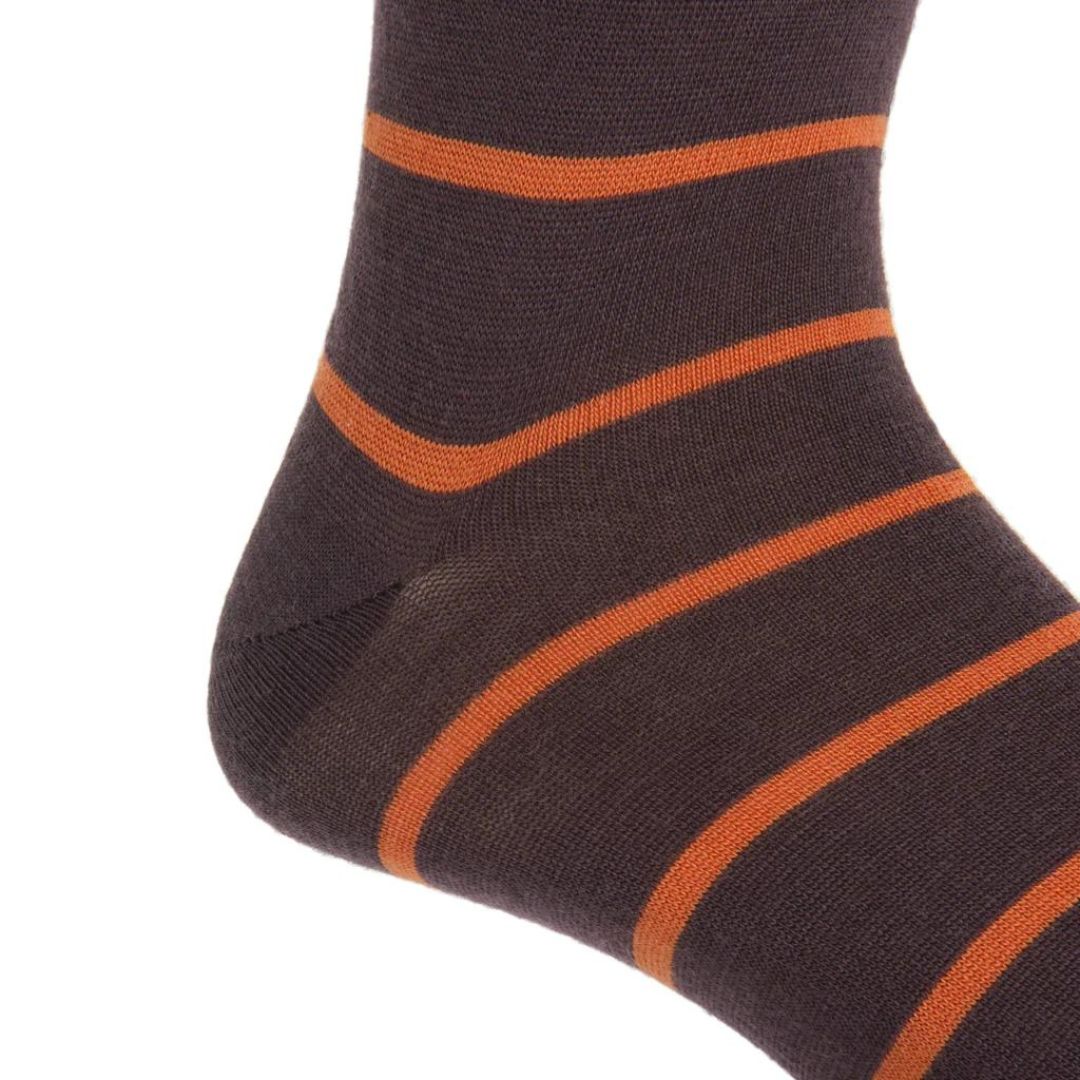 Coffee Brown with Burnt Orange Stripe Luxury Socks - KING'S