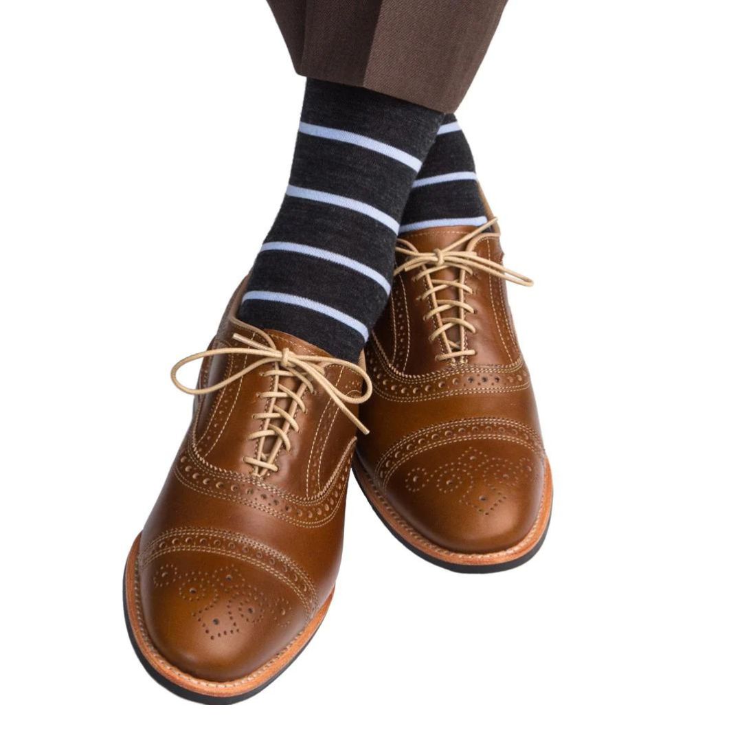 Charcoal with Sky Blue Stripe Luxury Socks - KING'S