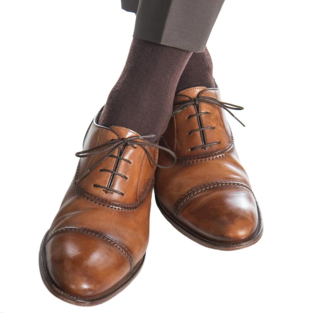 Solid Ribbed Coffee Brown Luxury Socks - KING'S