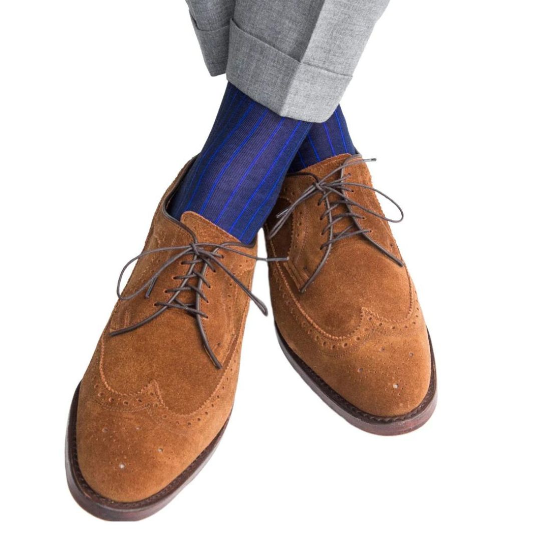 Vertical Stripe Navy with Clematis Blue Luxury Socks - KING'S