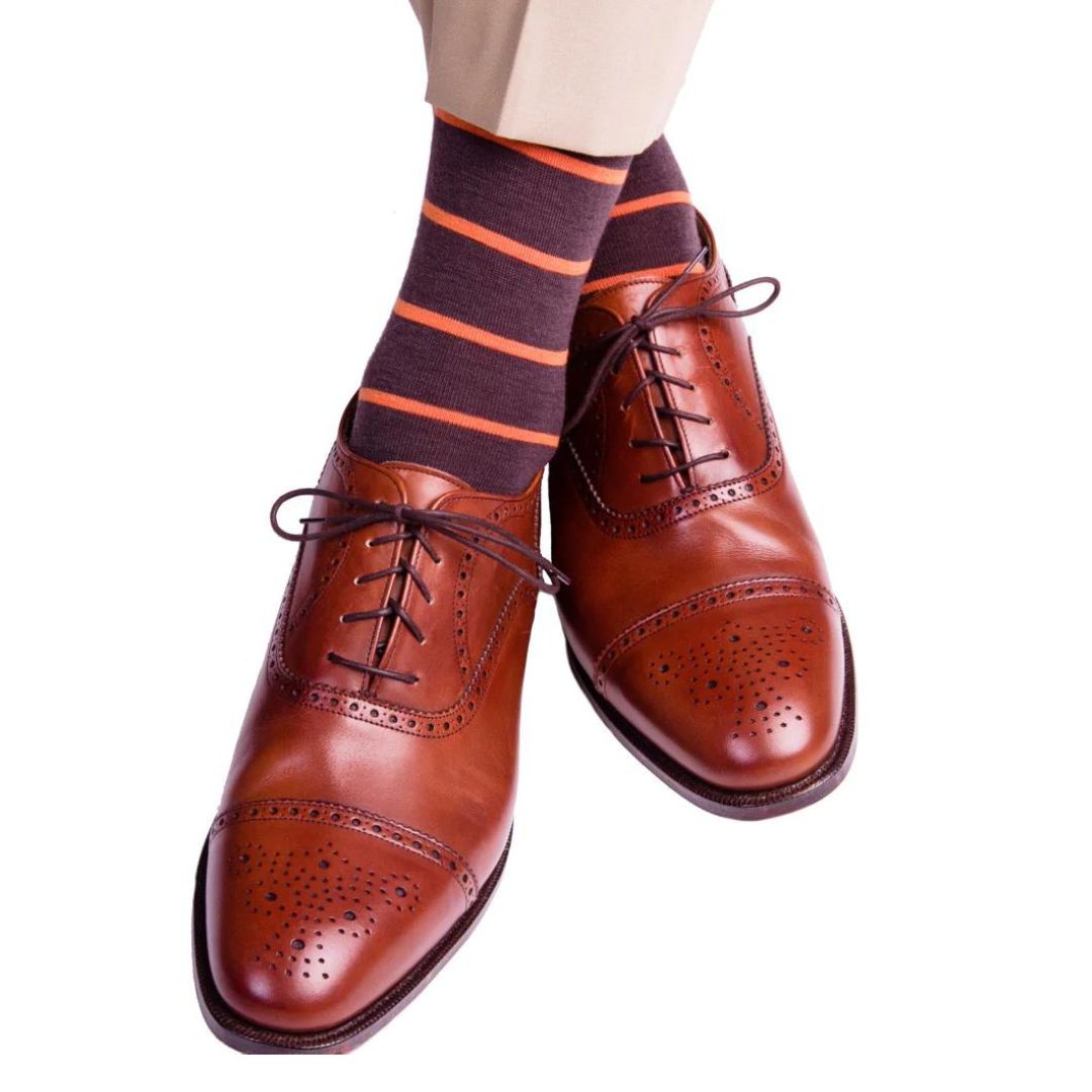 Coffee Brown with Burnt Orange Stripe Luxury Socks - KING'S