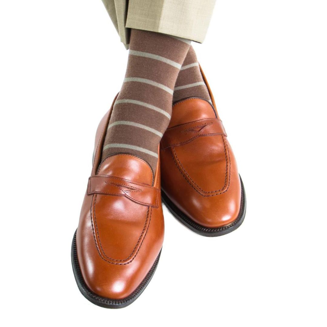 Brown with Taupe Stripe Luxury Socks - KING'S