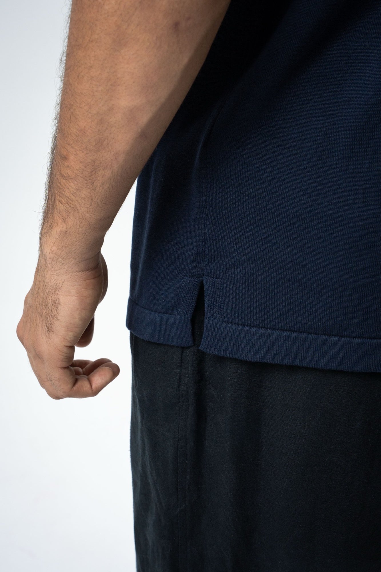 Silk & Cotton Polo Cardigan - Navy