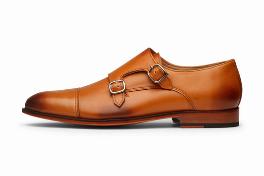 Toe cap double monks tan, formal shoes for men in Dubai.