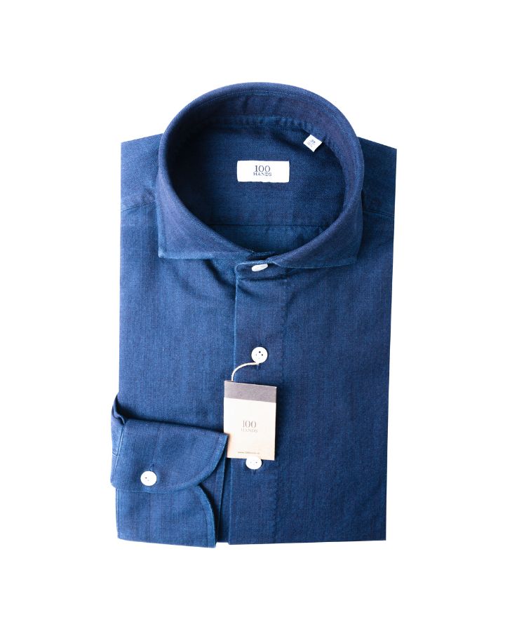 Deep blue denim twill shirt, mens formal shirts Dubai.