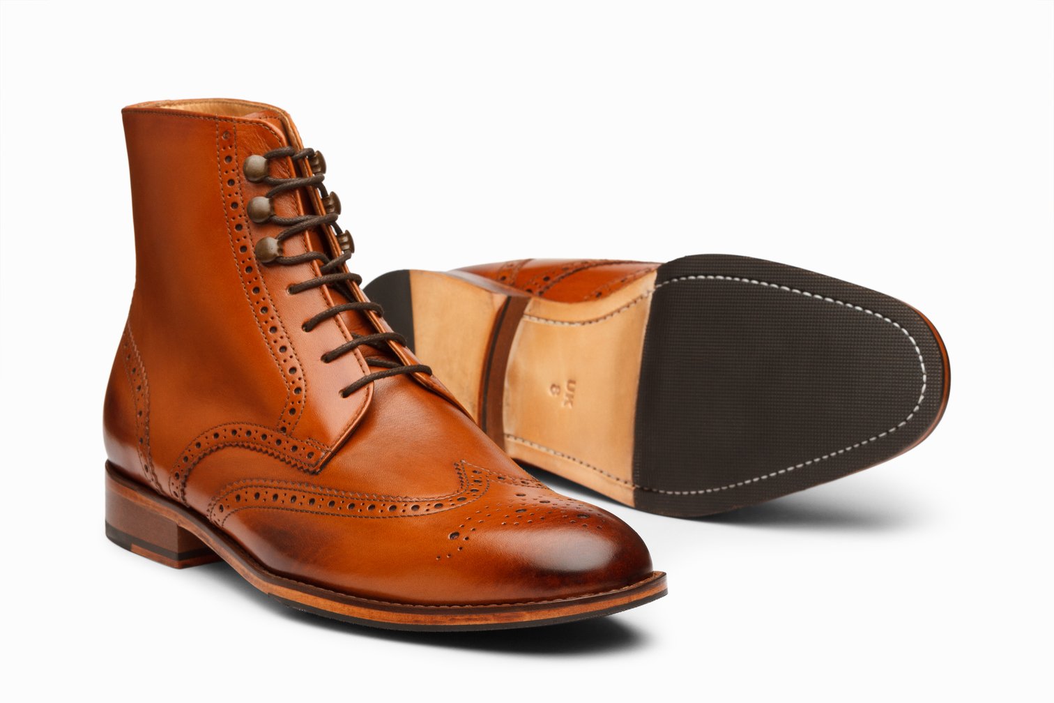 Leather Wingtip Brogue Boot - Tan - KING'S