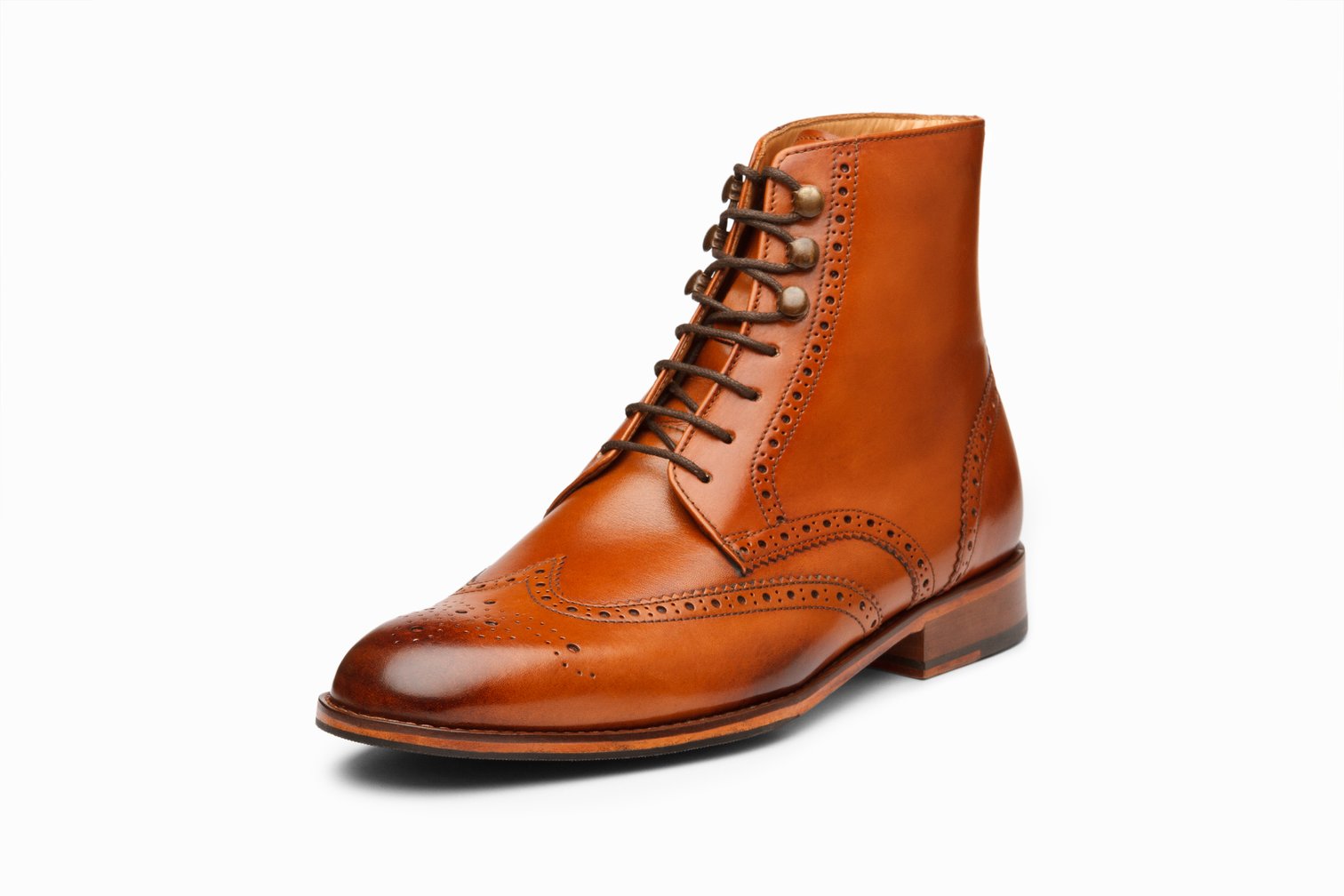 Leather Wingtip Brogue Boot - Tan - KING'S