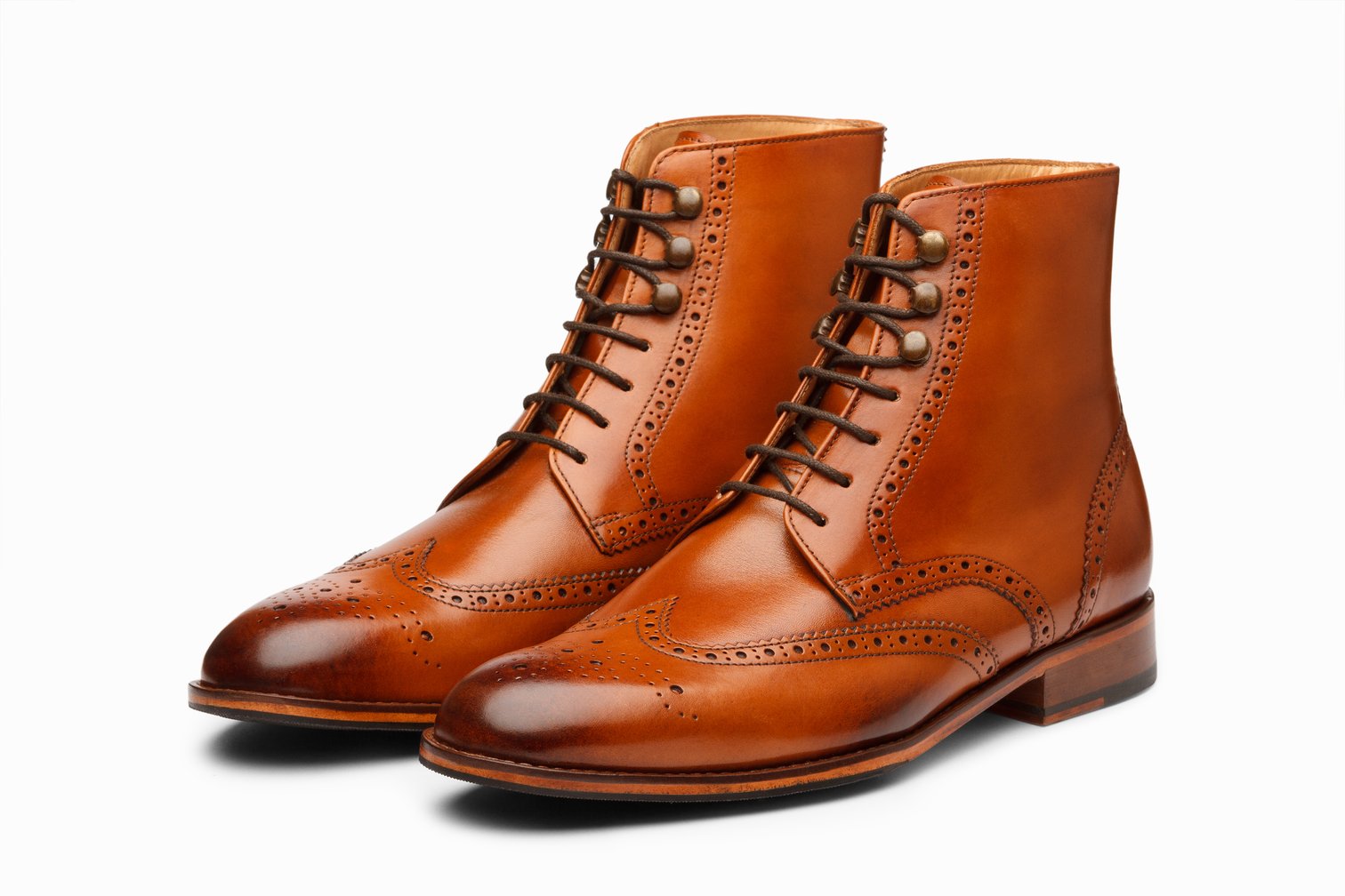 Leather Wingtip Brogue Boot - Tan - KING'S