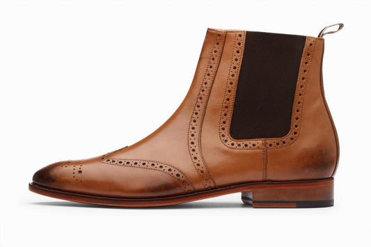 Wingtip Chelsea Brogue Boot - Tan - KING'S