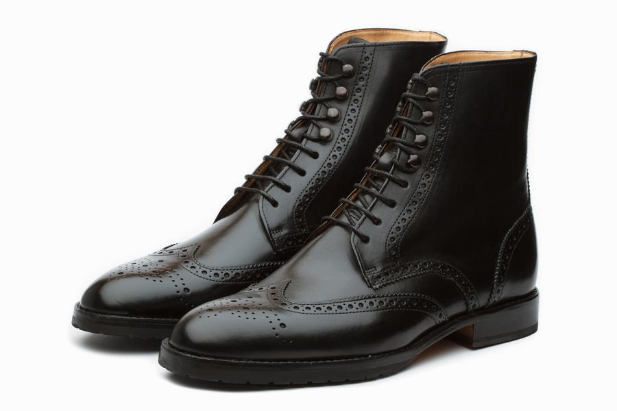 Leather Wingtip Brogue Boot - Black - KING'S