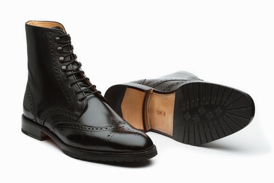 Leather Wingtip Brogue Boot - Black - KING'S
