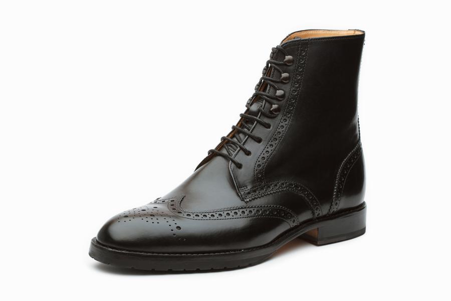 Leather Wingtip Brogue Boot - Black - KING'S