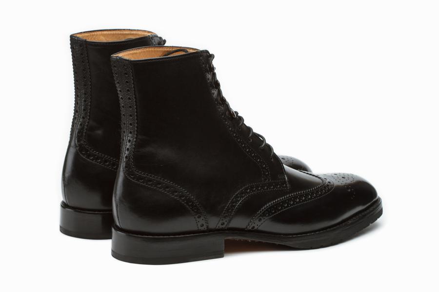 Leather Wingtip Brogue Boot - Black - KING'S