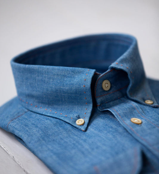 100 Hands Button Down Chambray Shirt with Japanese Dot collar