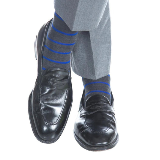 Charcoal with Cobalt Blue Stripe Luxury Socks - KING'S