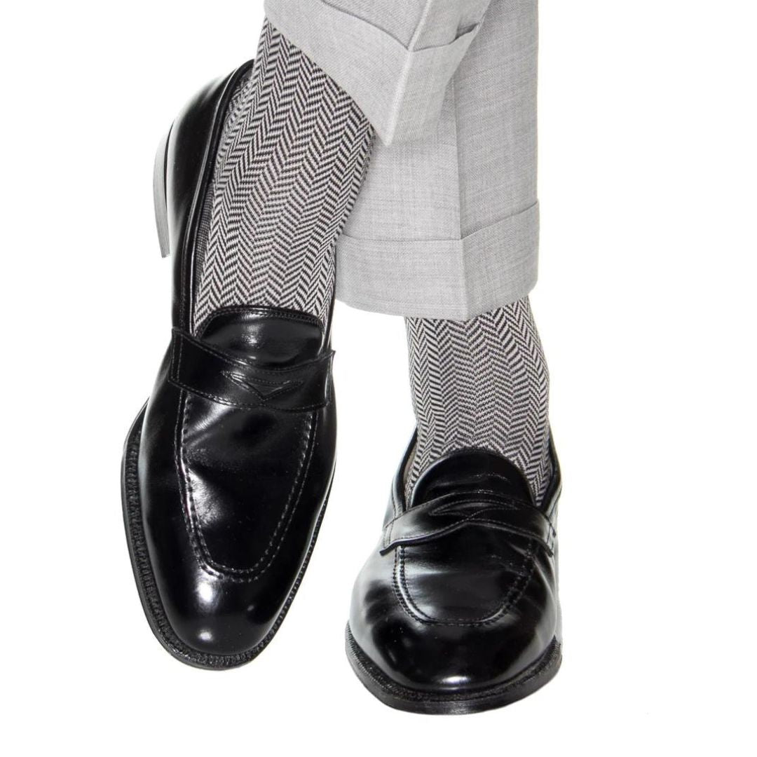   Luxury Black socks with  herringbone pattern, formal socks for men from Kings Dubai.
