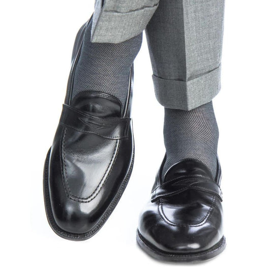   Black with ash nailhead pattern luxury socks,  comfortable luxury socks for men, Kings Dubai.