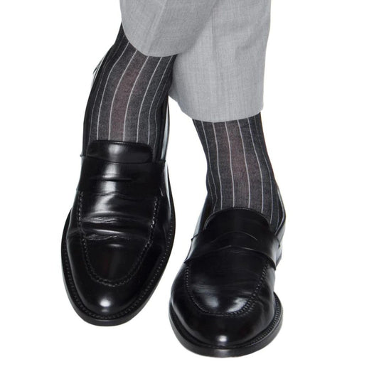 Black with Ash Vertical Stripe Luxury Socks - KING'S
