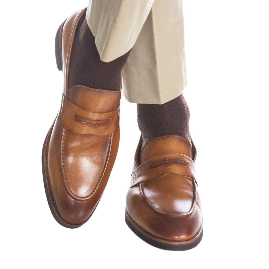   Luxury solid ribbed coffee brown luxury socks,  formal socks for men, Kings Dubai.