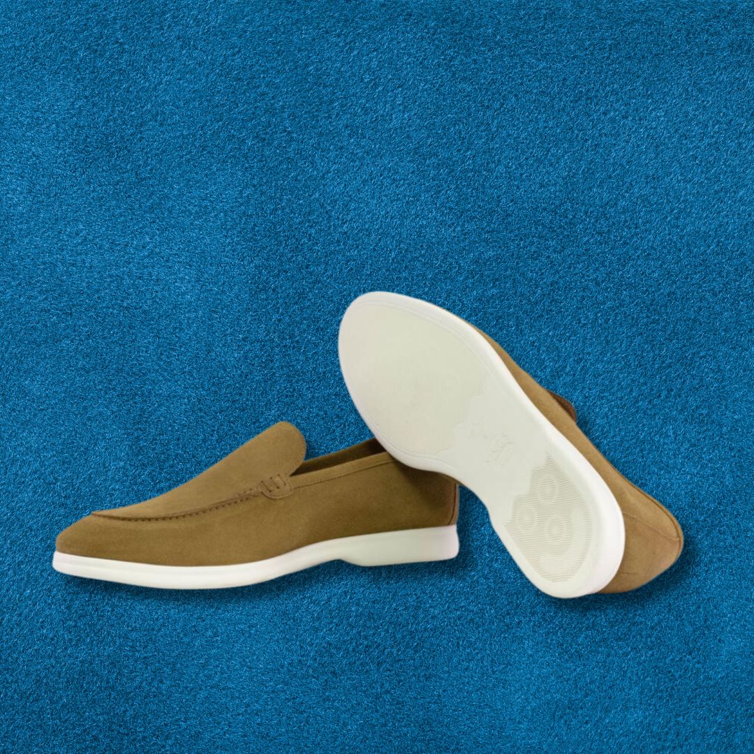 Summer suede loafers mustard, formal leather loafer shoes for men in Dubai.