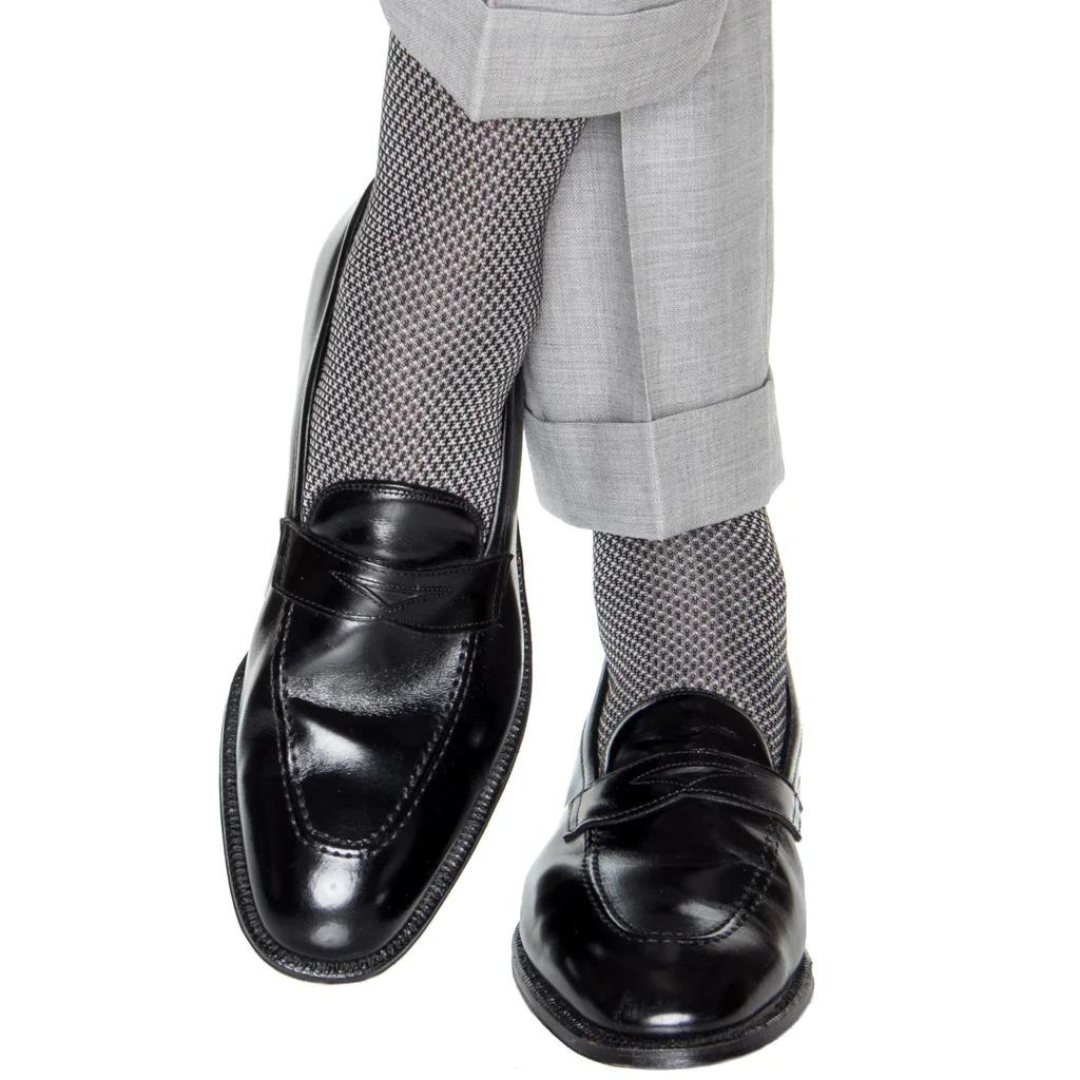   Black with ash birdseye pattern luxury socks,  formal socks for men from merino wool, Kings Dubai.