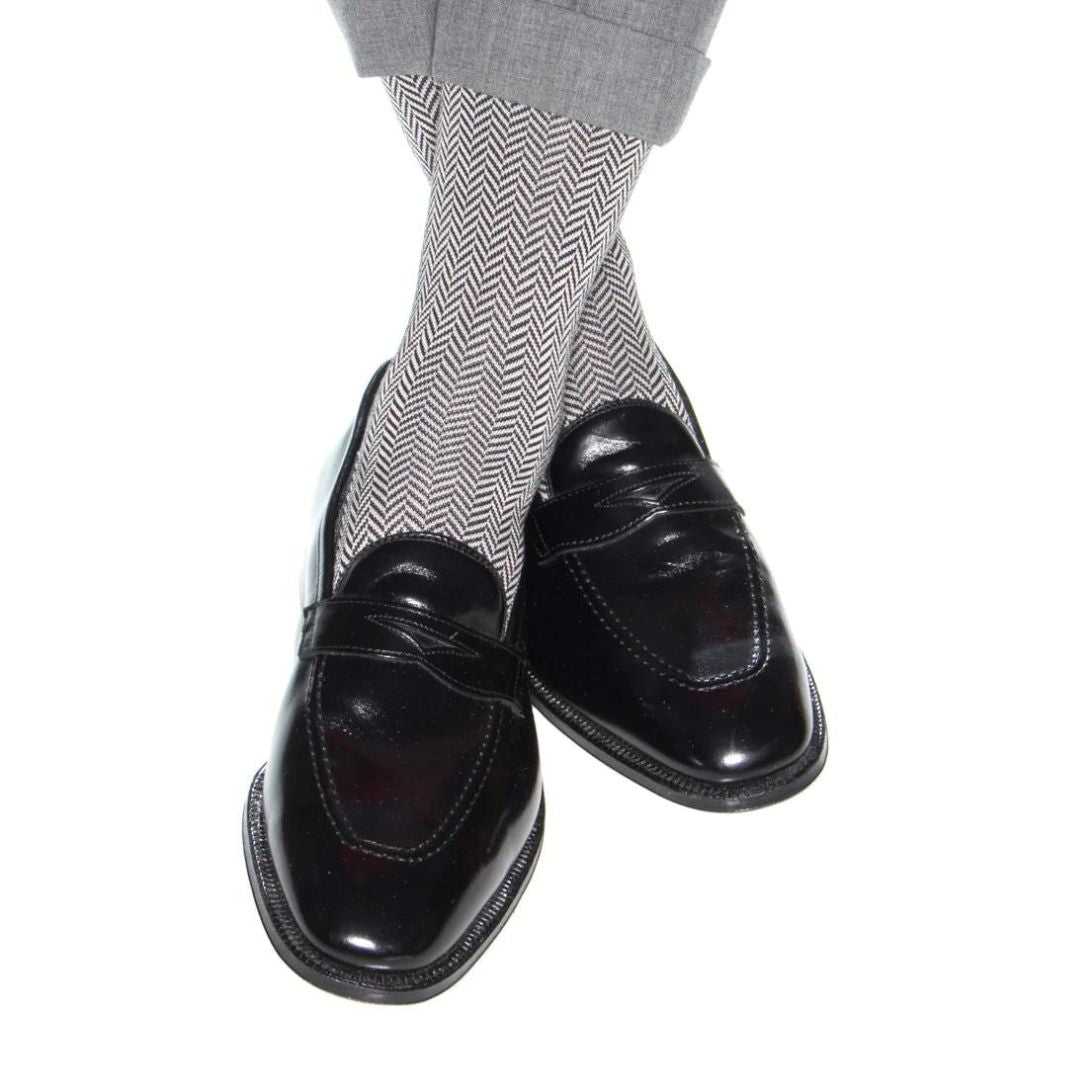 Black and Ash Herringbone Luxury Socks - KING'S