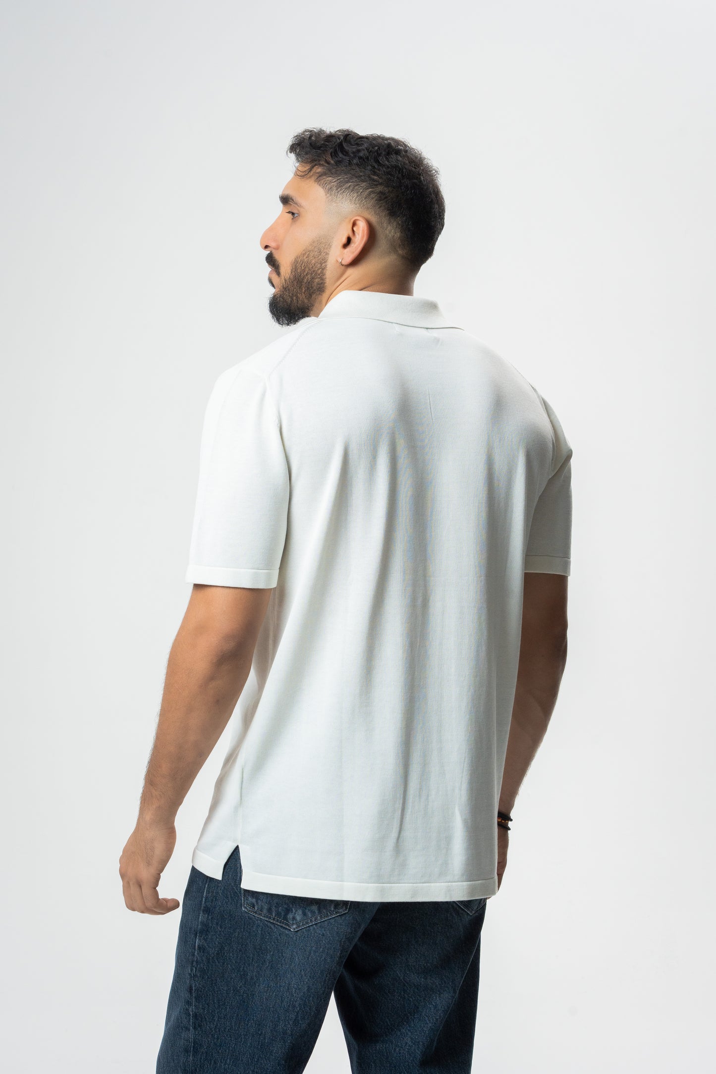 Silk & Cotton Polo Cardigan - White