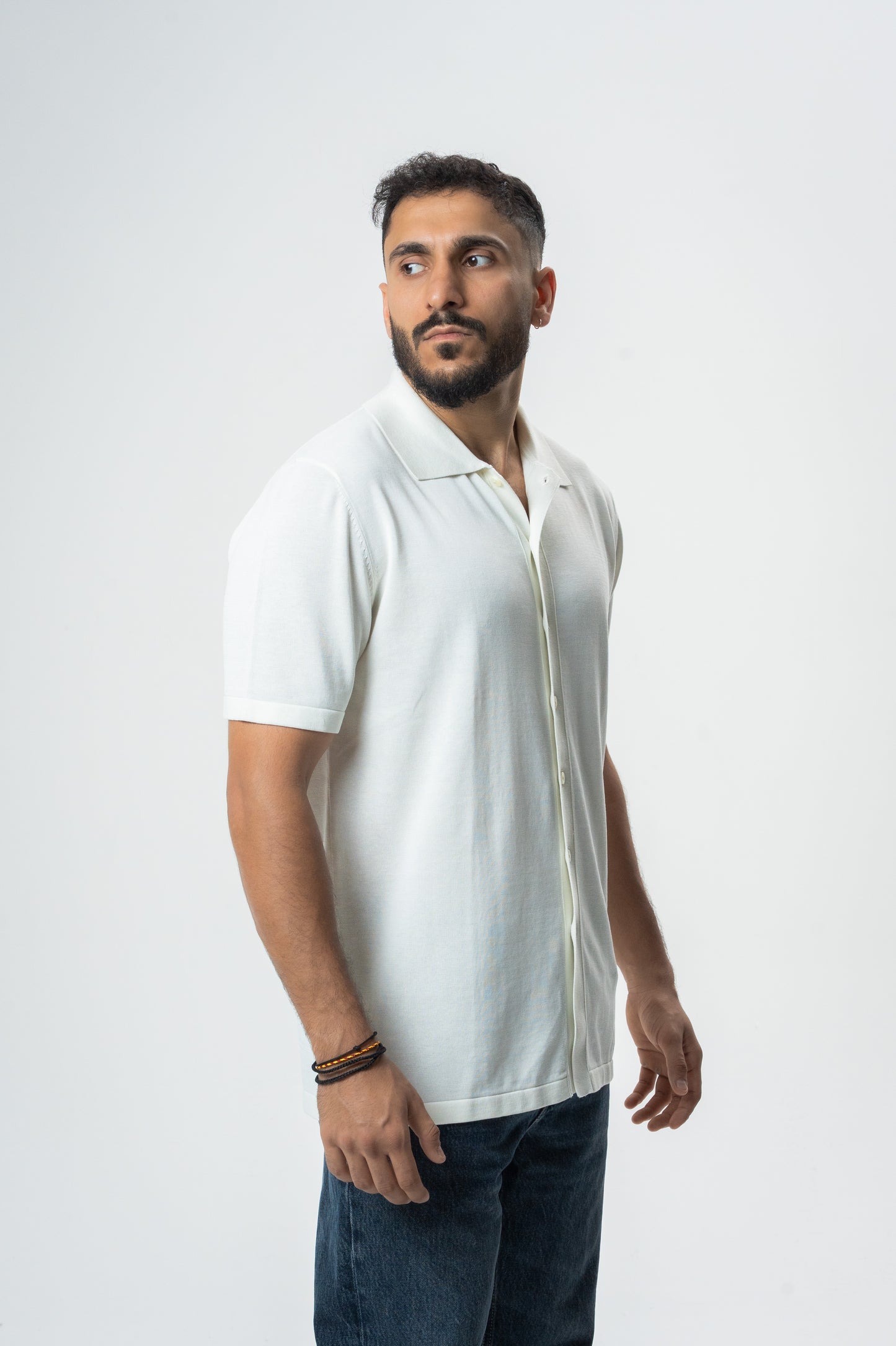 Silk & Cotton Polo Cardigan - White