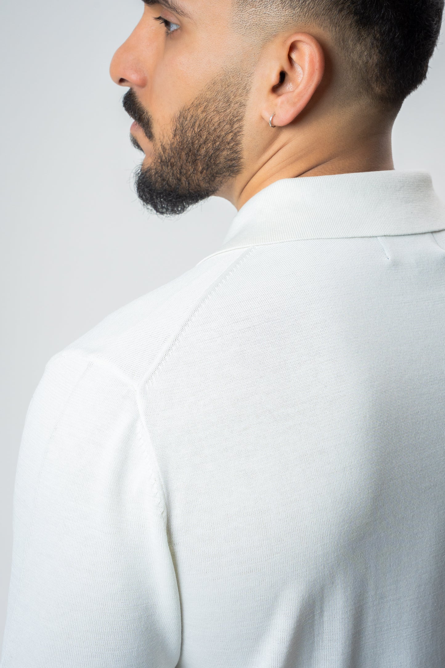 Silk & Cotton Polo Cardigan - White