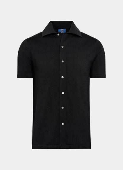 Silk & Cotton Polo Cardigan - Black