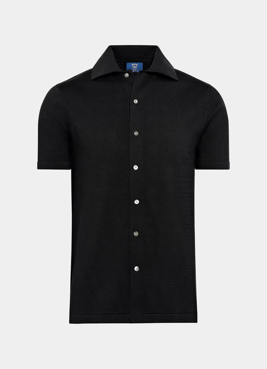 Silk & Cotton Polo Cardigan - Black