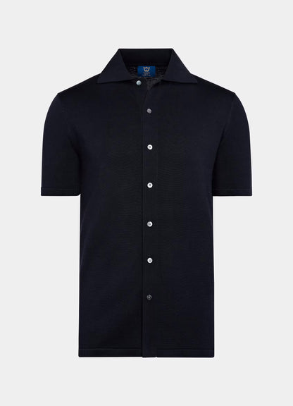 Silk & Cotton Polo Cardigan - Navy