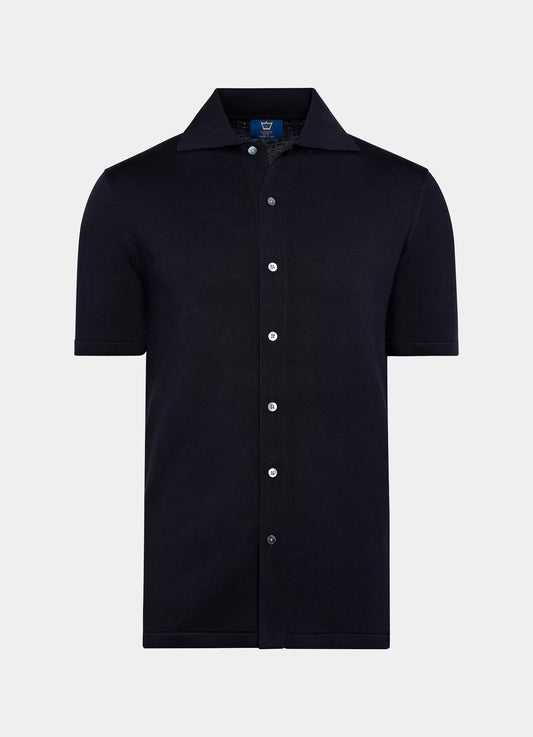 Silk & Cotton Polo Cardigan - Navy