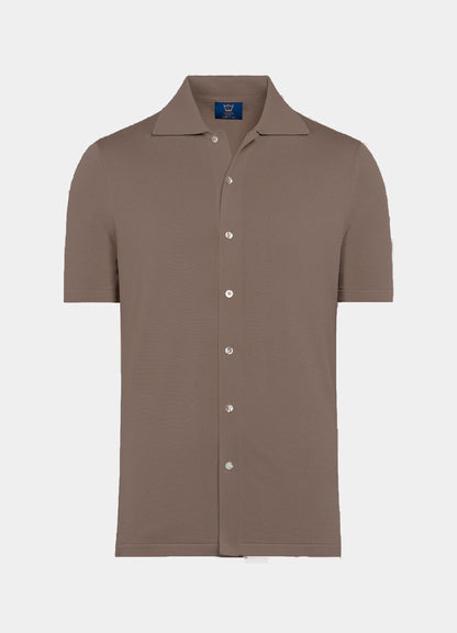 Silk & Cotton Polo Cardigan - Brown