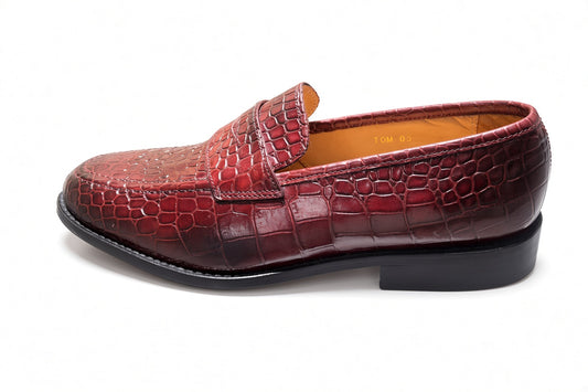 Penny Loafer - Burgundy Croc - SIZE UK6