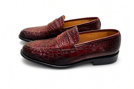 Penny Loafer - Burgundy Croc - SIZE UK6