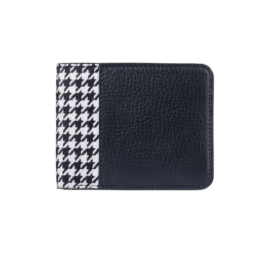 Premium handcrafted ebony coloured bifold wallet for men, made of quality tweed and Napa leather from Kings Dubai.